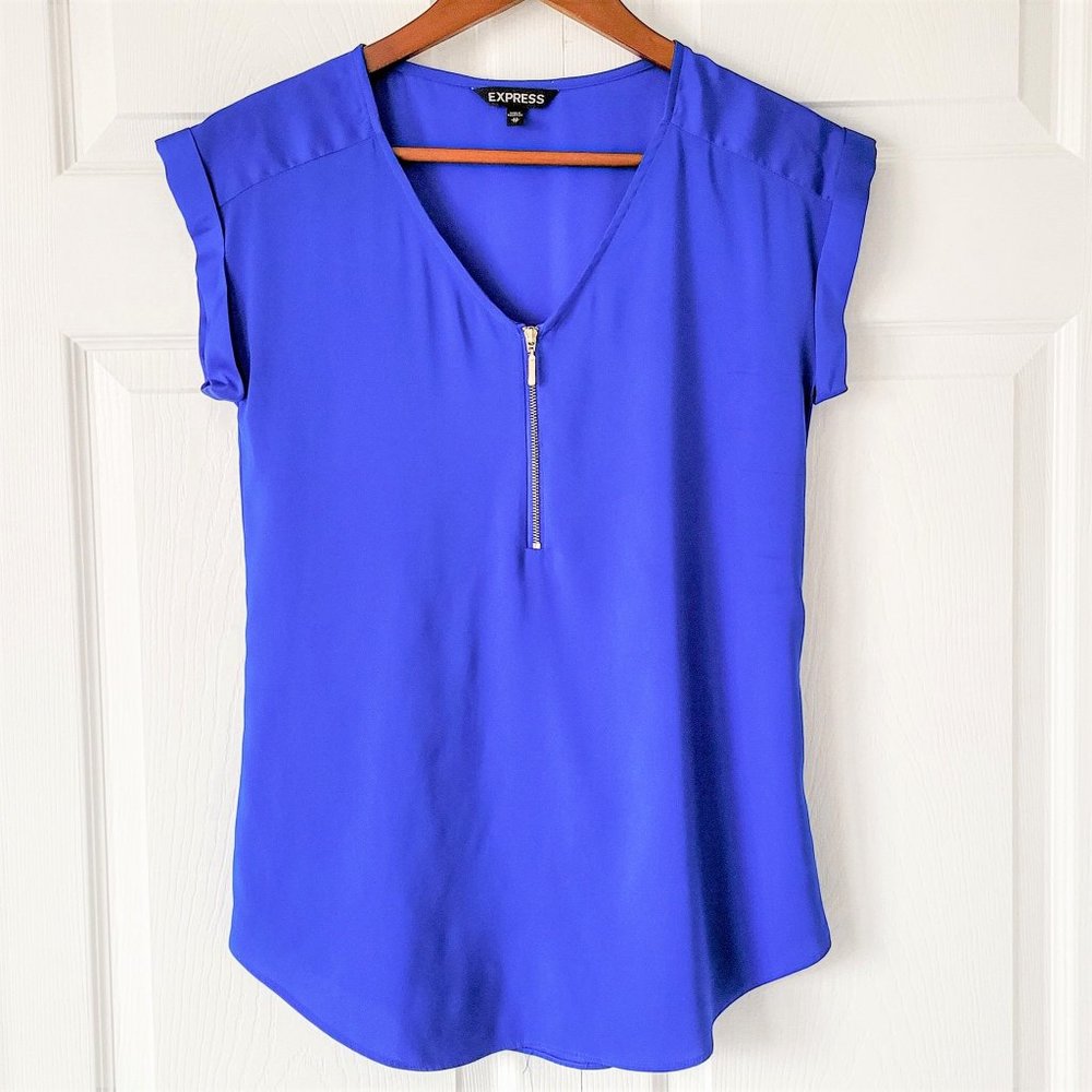 Express Gramercy blue v-neck zip front blouse XS